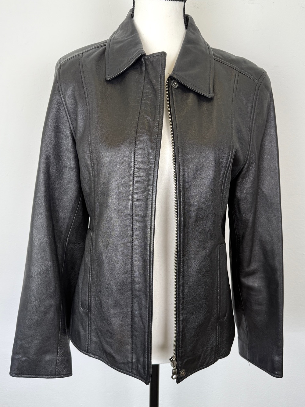 Oakwood Classic Size Small Black Leather Collared Jacket